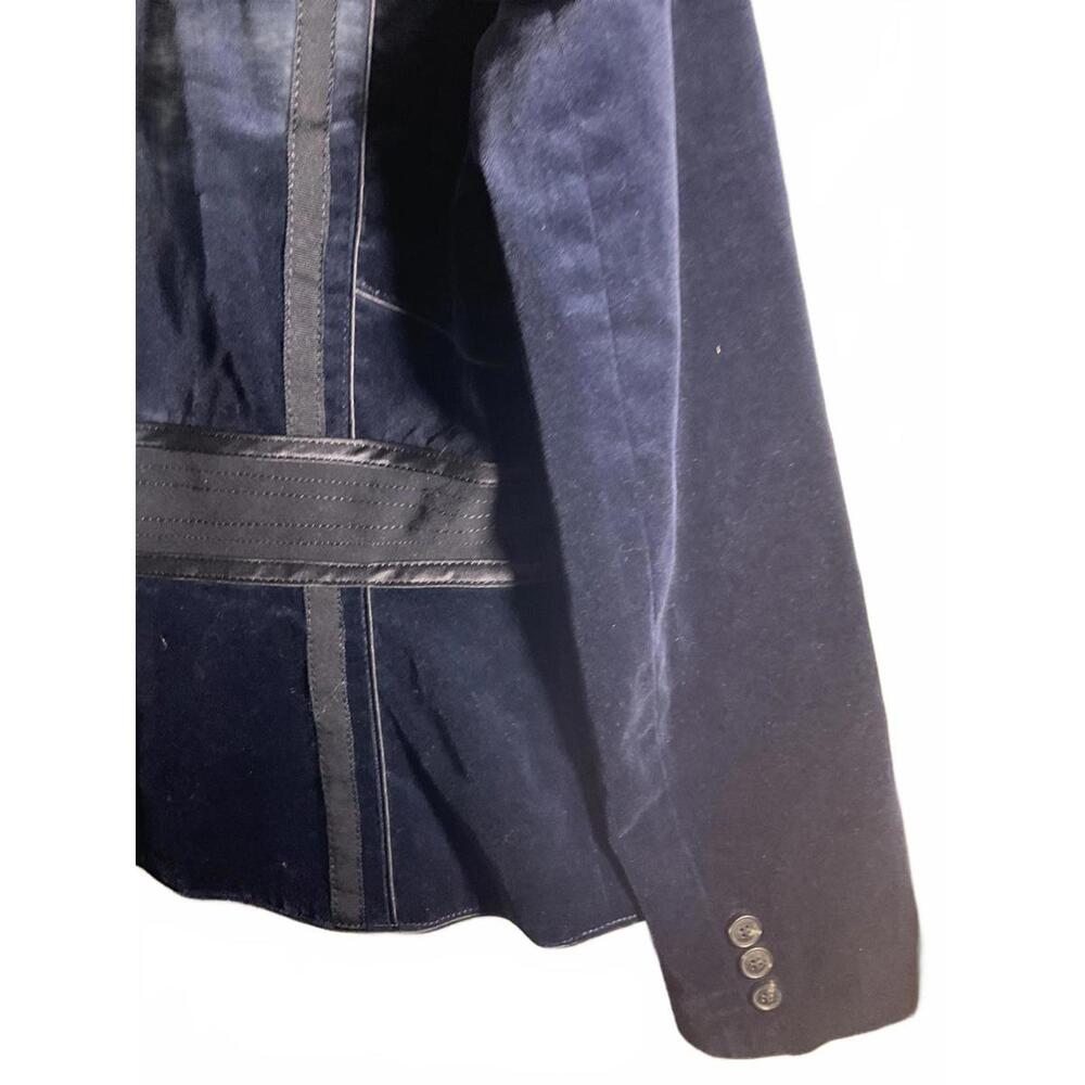 EnC Korean  Navy Blue Velour Blazer with Ribbon and faux leather detail Size S - Picture 8 of 14